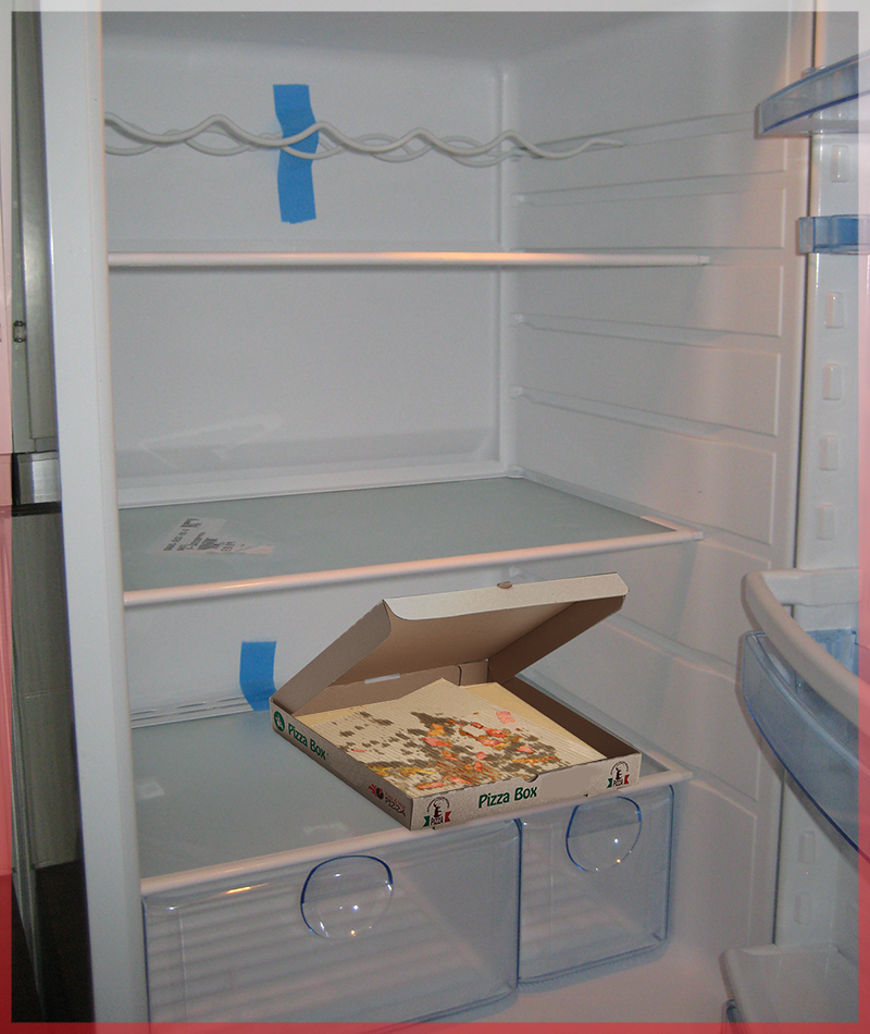 empty fridge pizza box