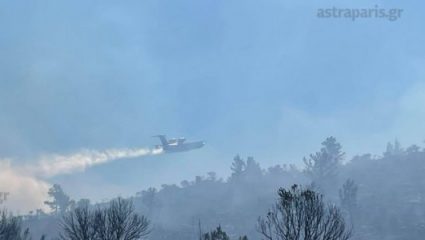 Φωτιά στη Χίο: Στη μάχη με τις φλόγες και το θηριώδες ρωσικό Beriev Be-200